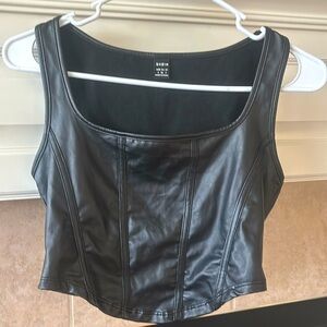 Black pleather corset cropped tank top